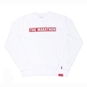 The Marathon Clothing Marathon Bar Crewneck Sweatshirt In White/Red Size Sm